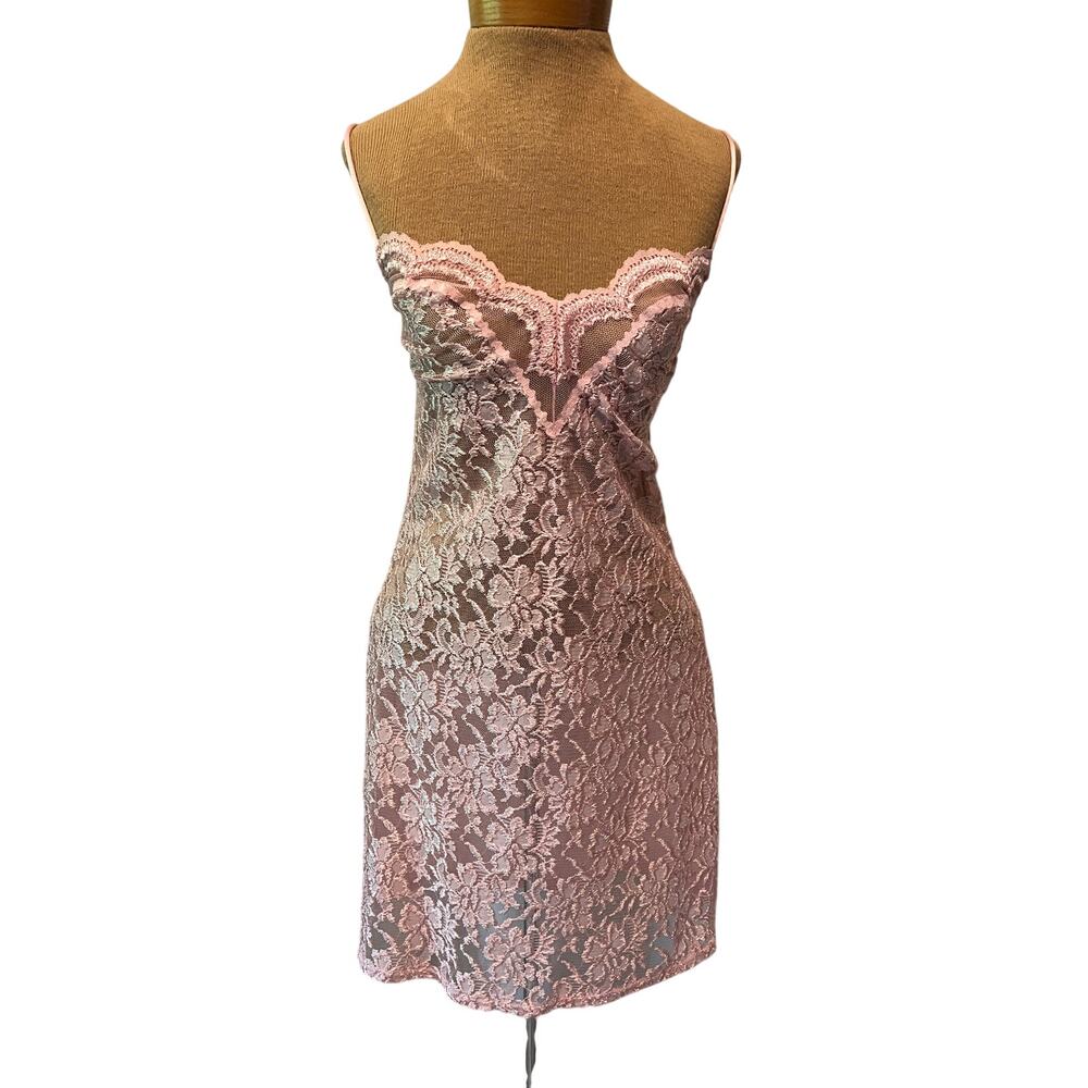 Delicates pink lace body con sheer slip dress nighty fairy coquette feminine